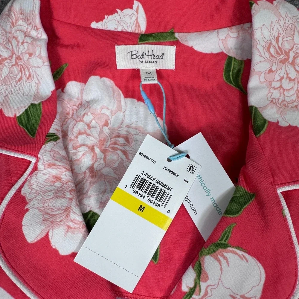 Bed Head Pajamas Women's Size M Coral Peony Print Long Sleeve Pajama Set NEW